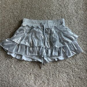 Silver Ruffled Mini Skirt